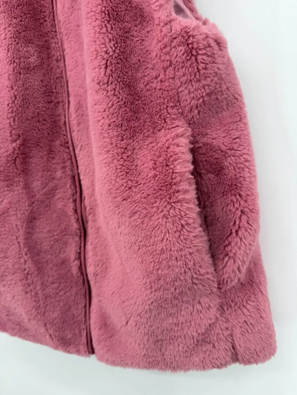 J.Crew Pink Faux Fur Teddy Fleece Zip Front Vest Women's XS Cozy Soft